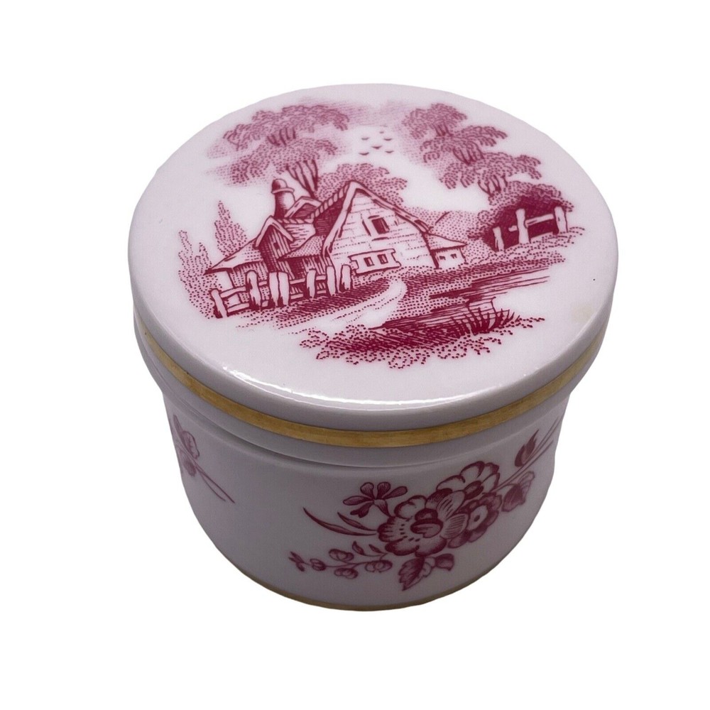 Vintage Spode Trinket Box Bone China Pink White Cottage Flowers England